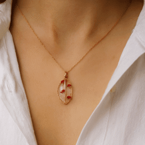 Nehyr Red Leaf Necklace & Earrings Set