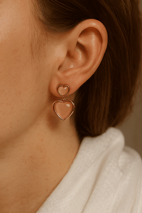 Nehyr Rose Gold Double Heart Earrings – Elegant Love-Inspired Jewelry