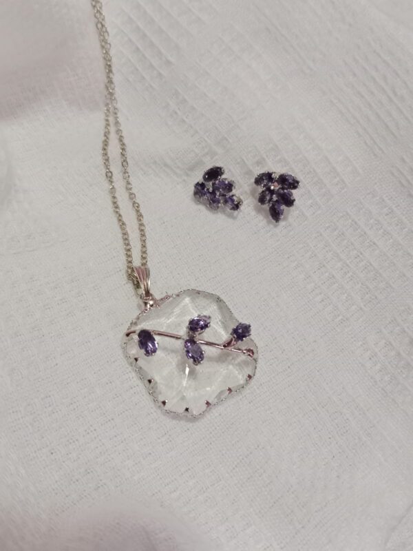 Nehyr Crystal Pendant Necklace with Leaf Studs Set - Image 5
