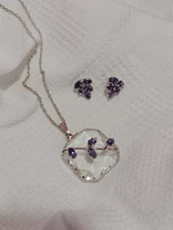 Nehyr Crystal Pendant Necklace with Leaf Studs Set - Image 4