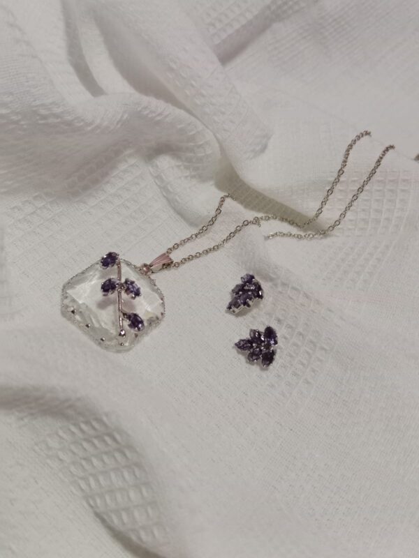 Nehyr Crystal Pendant Necklace with Leaf Studs Set - Image 3