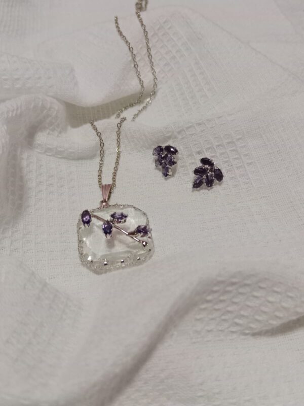 Nehyr Crystal Pendant Necklace with Leaf Studs Set - Image 2