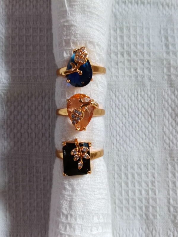 NehyrCrystal Rings Set – Blue, Orange & Black Adjustable Rings