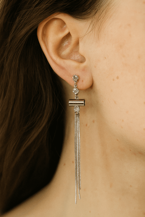 Silver Crystal Tassel Drop Earrings