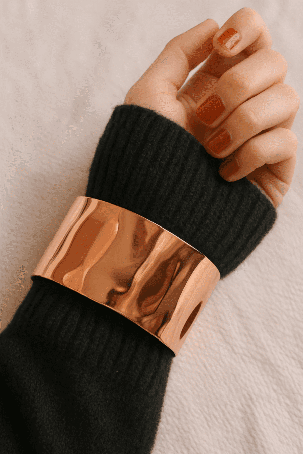 NEHYR Rose Gold Wide Hammered Cuff Bracelet