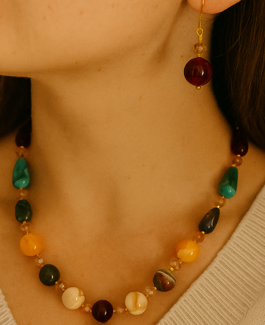 Nehyr Multicolor Beaded Necklace & Earrings Set