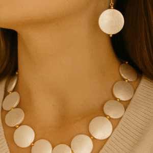 Nehyr Elegant Pearl Disc Necklace & Earrings Set