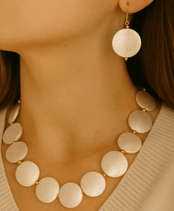 Nehyr Elegant Pearl Disc Necklace & Earrings Set