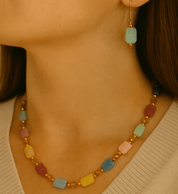 Nehyr Pastel Rectangular Bead Necklace & Earrings Set