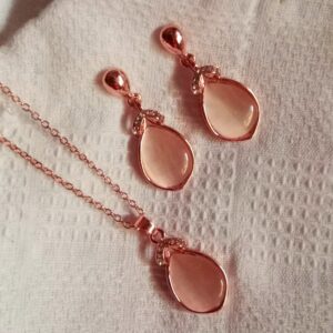 Elegant Rose Teardrop Pendant & Earrings Set