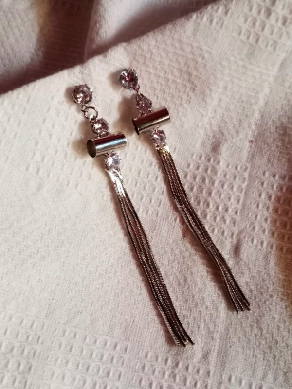 Silver Crystal Tassel Drop Earrings - Image 4