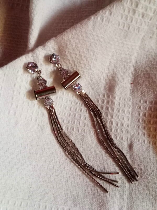 Silver Crystal Tassel Drop Earrings - Image 2