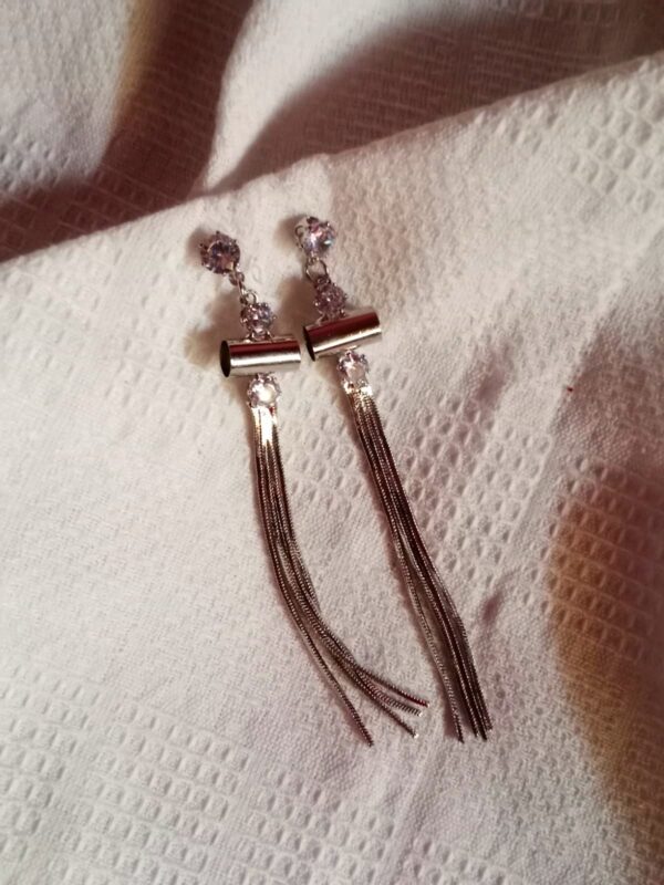Silver Crystal Tassel Drop Earrings - Image 3