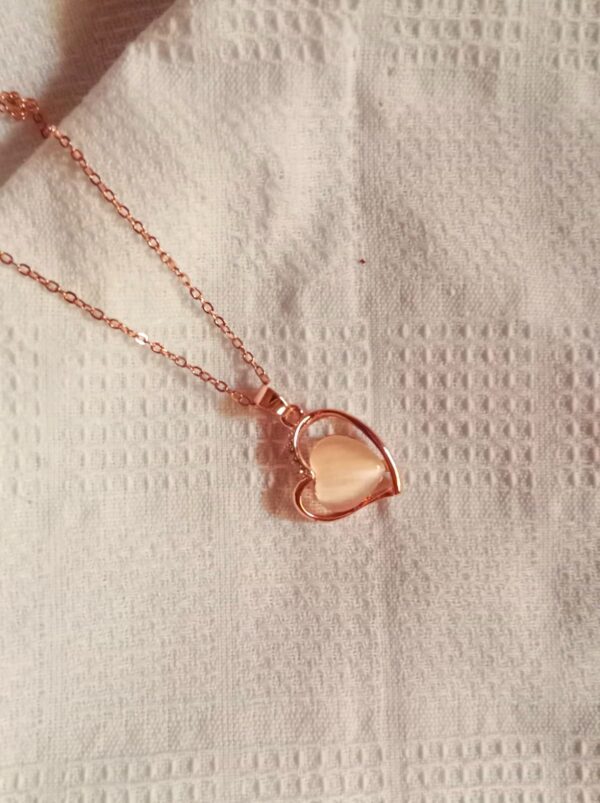 Nehyr Rose Gold Heart Pendant Necklace & Earrings Set with Pink Stone - Image 3