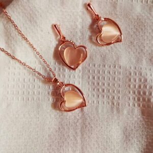 Nehyr Rose Heart Pendant Necklace & Earrings Set