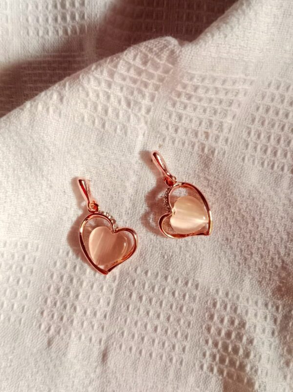 Nehyr Rose Gold Heart Pendant Necklace & Earrings Set with Pink Stone - Image 4