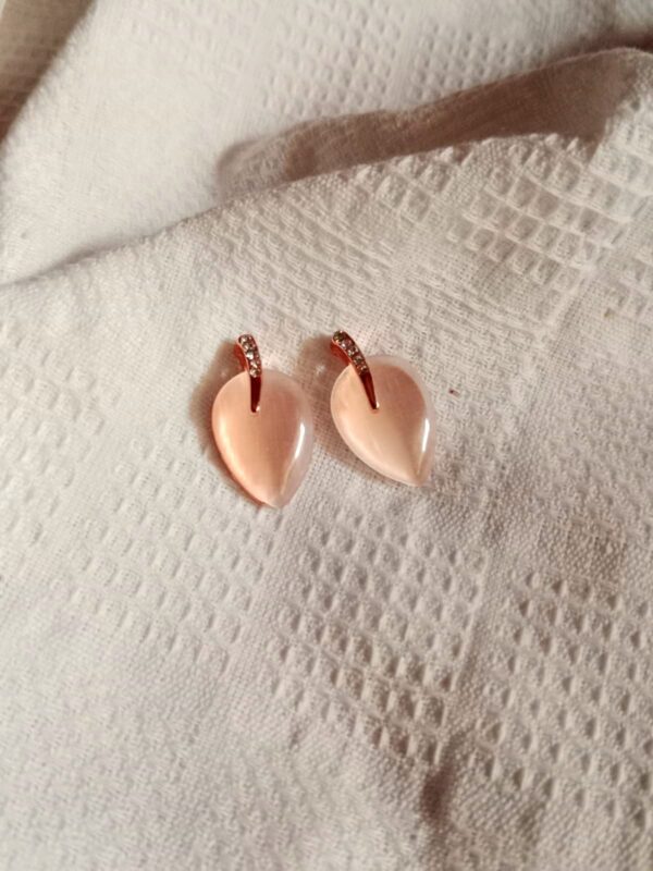 Nehry Rose Gold Teardrop Pendant Necklace & Earrings Set with Pink Stone - Image 4