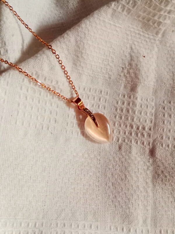 Nehry Rose Gold Teardrop Pendant Necklace & Earrings Set with Pink Stone - Image 3