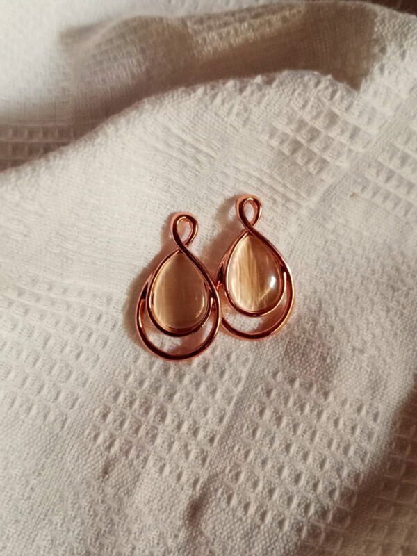 Nehry Rose Gold Elegant Drop Pendant Necklace & Earrings Set with Pink Stone - Image 4