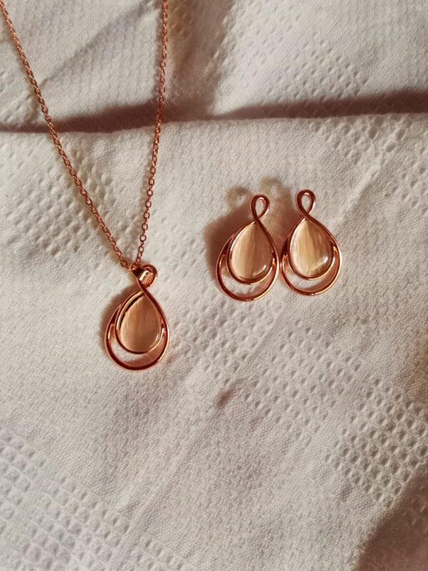 Nehry Rose Gold Elegant Drop Pendant Necklace & Earrings Set with Pink Stone