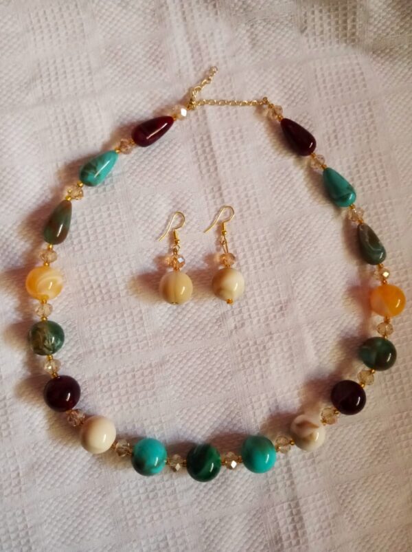Nehyr Elegant Multicolor Bead Necklace & Earrings Set - Image 2